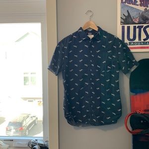 Denim and Flower Airplane Print Collared Shirt